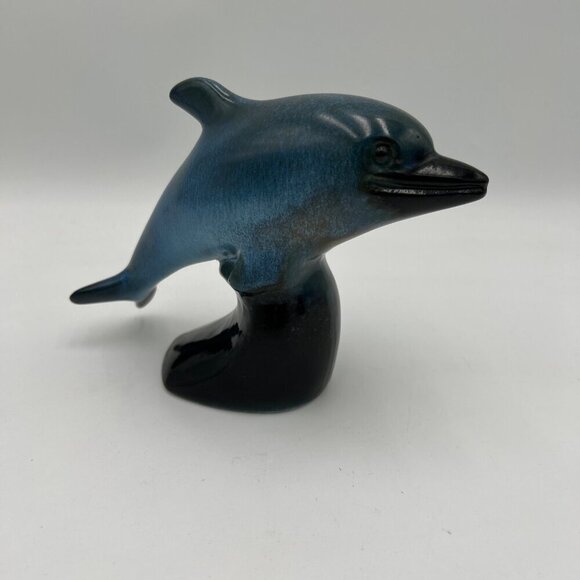 Howard Pierce Porcelain Dolphin Figurine Glossy Blue Glaze California Pottery - Picture 1 of 11